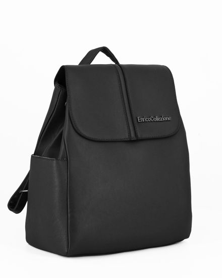 Immagine di ENRICO COLLEZIONE - Zaino nero con patta, tasche laterali e coulisse