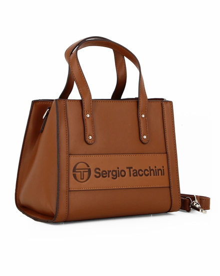 Immagine di SERGIO TACCHINI - Borsa due manici cuoio con logo frontale e tracolla removibile