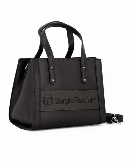 Immagine di SERGIO TACCHINI - Borsa due manici nera con logo frontale e tracolla removibile