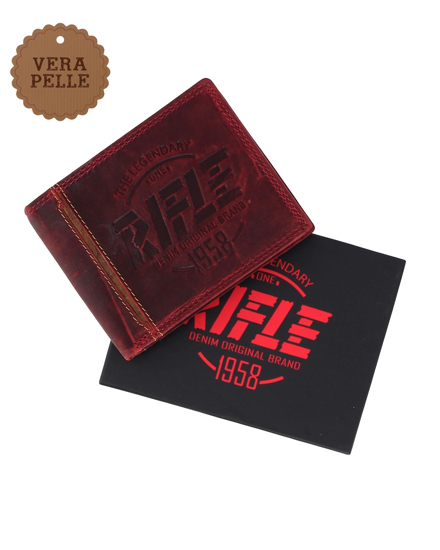 Immagine di RIFLE - Portafoglio uomo rosso con logo frontale e ribaltina in VERA PELLE