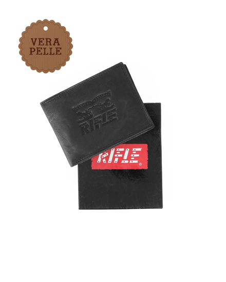 Immagine di RIFLE - Portafoglio uomo nero con logo frontale in VERA PELLE