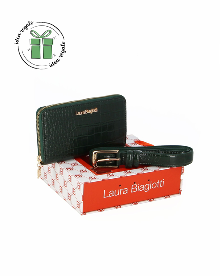 Immagine di LAURA BIAGIOTTI - Cofanetto regalo composto da cinta e portafoglio in cocco verde