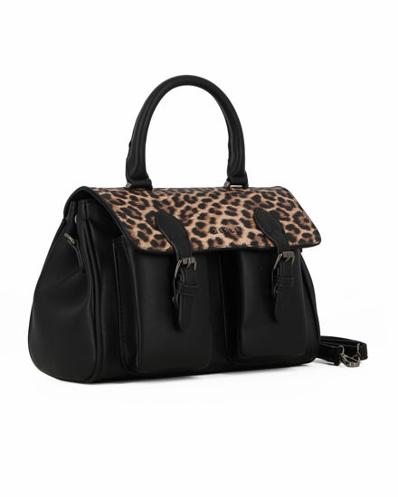 Immagine di RIFLE - Borsa a mano nera dettaglio leopardato con due tasche davanti