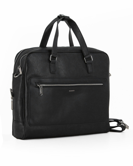 Immagine di CARRERA - Cartella nera da ufficio con due scomparti principali e tasca interna porta pc/tablet, tracolla removibile