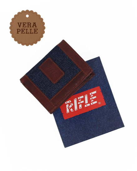 Immagine di RIFLE - Portafoglio da uomo jeans/cuoio in VERA PELLE