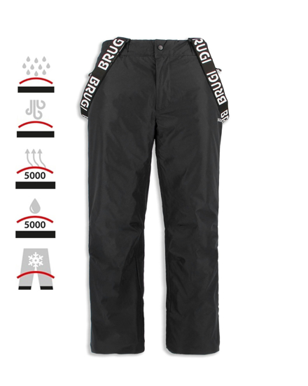 Immagine di BRUGI - Pantalone da sci nero impermeabile traspirante idrorepellente antivento con bretelle regolabili bambino