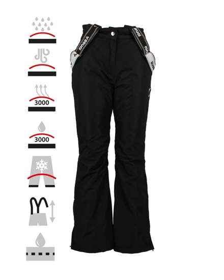 Immagine di BRUGI - Pantalone da sci donna nero impermeabile traspirante antivento con bretelle regolabili