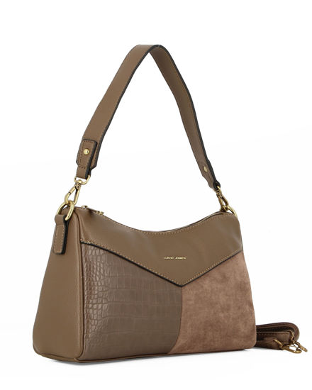 Immagine di DAVID JONES - Borsa a spalla chocolate multimaterialecon tasca posteriore e tracolla removibile