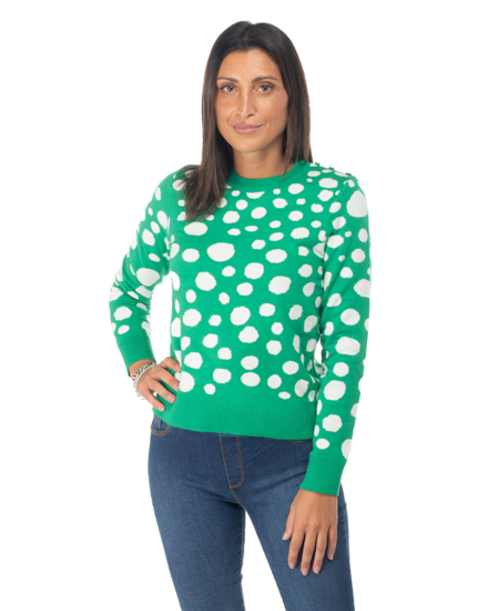 Immagine di BACHATA - Maglia pullover verde con pois bianchi