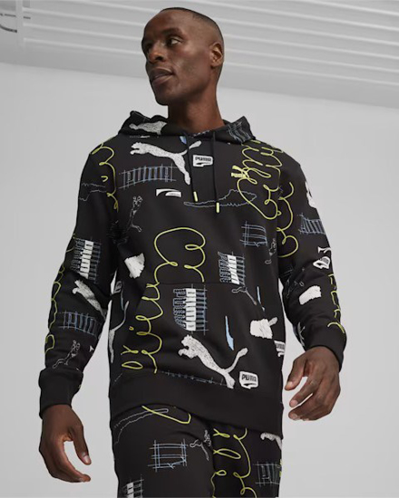 Immagine di PUMA - Felpa nera da uomo con cappuccio e stampa logo