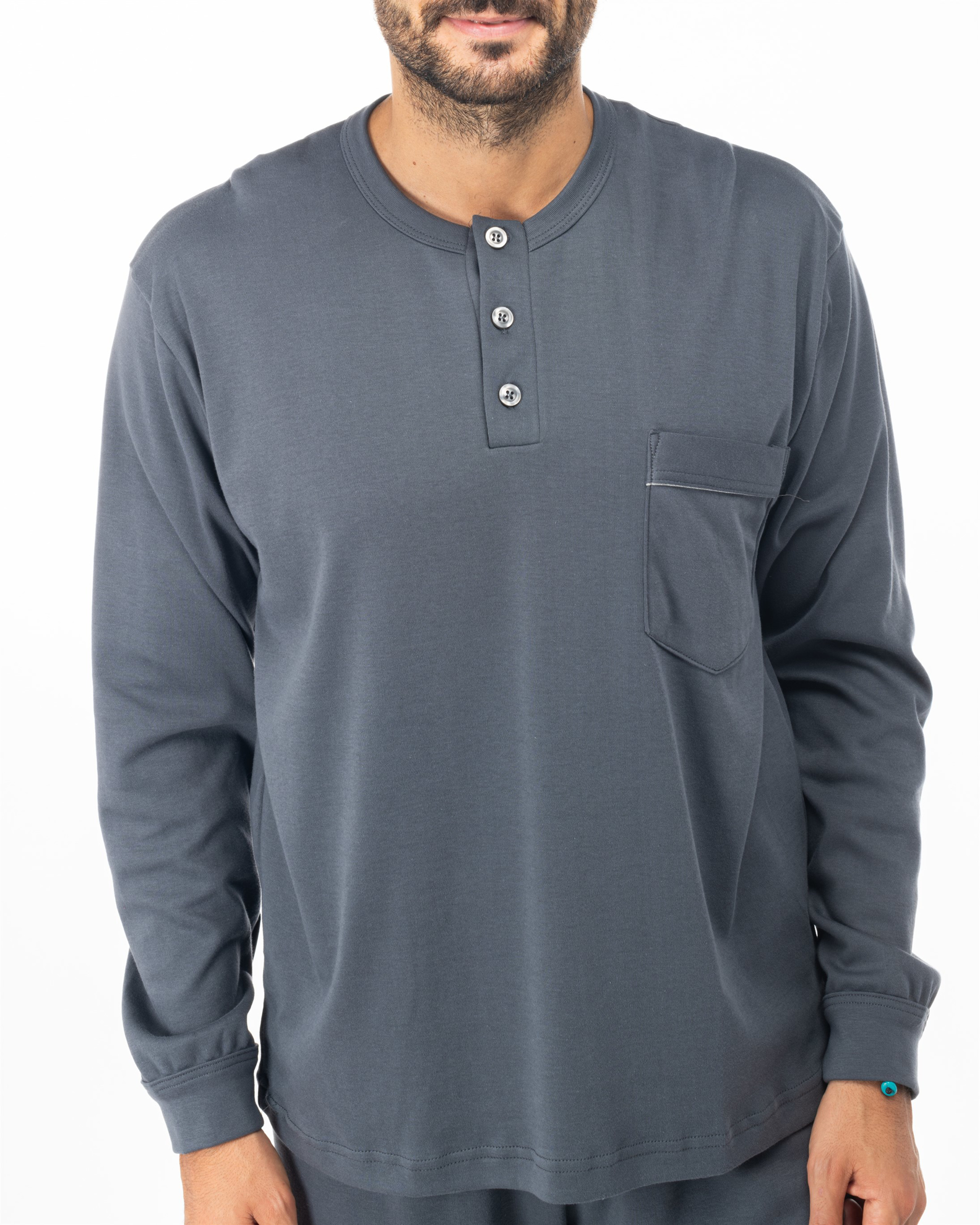 T Shirt Uomo In Bambù Con Colletto Alla Coreana - Foto 6