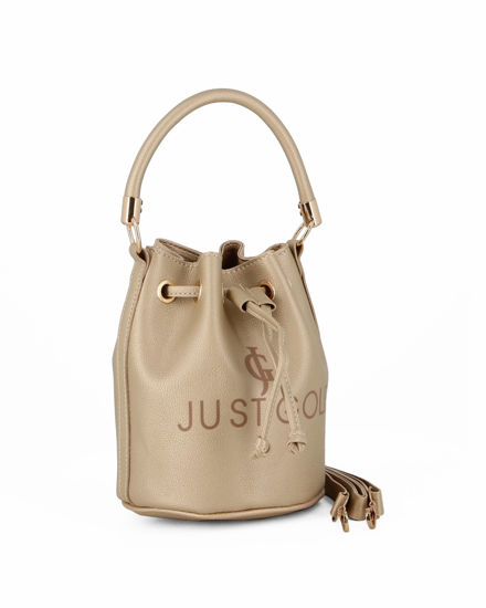 Immagine di JUST GOLF - Borsa secchiello oro con stampa logo e chiusura a coulisse, tracolla removibile