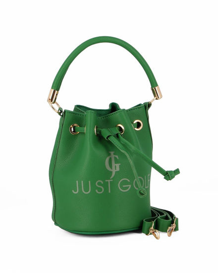 Immagine di JUST GOLF - Borsa secchiello verde con stampa logo e chiusura a coulisse, tracolla removibile