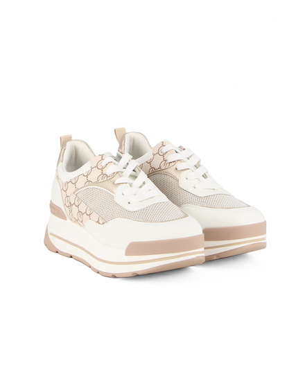 Immagine di MISS GLOBO - Scarpa sneakers bianca e beige con platform