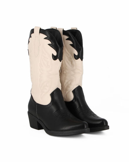 Immagine di DAMEROSE - Texano camperos bicolore beige e nero tacco 5cm