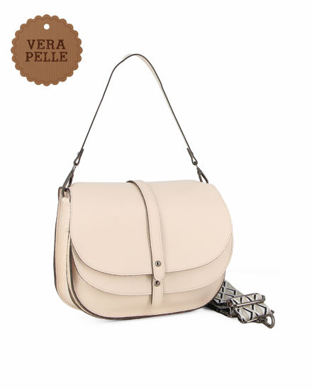 Immagine di DIVAS - Borsa beige in VERA PELLE con doppia patta, MADE IN ITALY