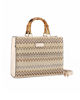 Immagine di NARDINI - Borsa beige intreccio multicolor con manici effetto bamboo, tracolla removibile