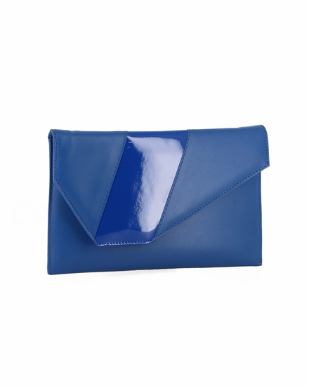 Immagine di ANNES NICOLE - Pochette blu oltremare con inserto in vernice sulla patta, MADE IN ITALY