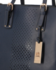Immagine di MISS GLOBO - Borsa due manici blu con fascia frontale traforata e ciondolo metallico con logo