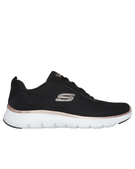 SKECHERS FLEX APPEAL 5.0 UPTAKE MEMORY FOAM Sneakes donna nera con dettagli oro e soletta in memory foam