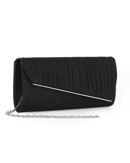 Immagine di MISS GLOBO - Pochette nera in lurex con patta effetto onde e taglio diagonale