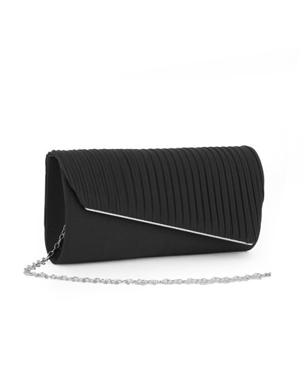 Immagine di MISS GLOBO - Pochette nera in raso con patta effetto onde e taglio diagonale