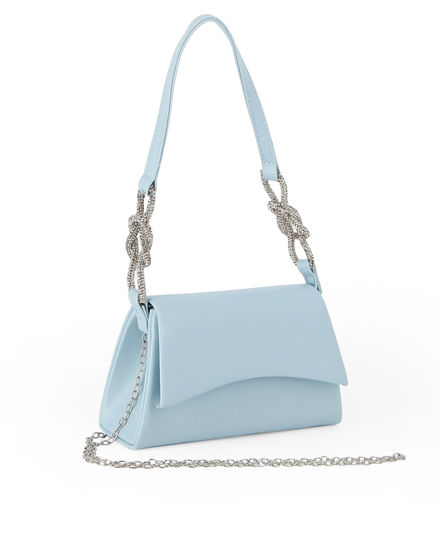 Immagine di MISS GLOBO - Pochette azzurra con patta, dettaglio nodi in strass sul manico