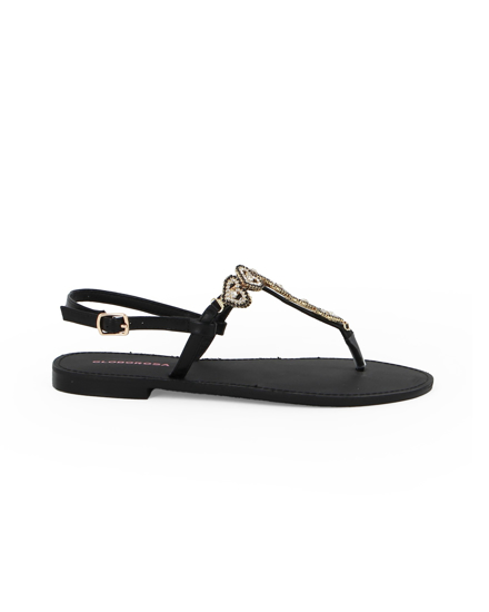 Immagine di GLOBO ROSA - Sandalo infradito nero con cuori ricoperti di strass e sottopiede in cuoio rigenerato