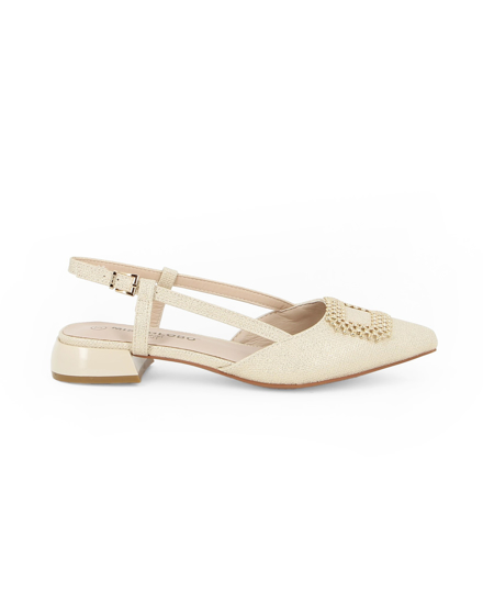 Immagine di MISS GLOBO - Ballerina slingback beige con accessorio sulla punta e sottopiede in MEMORY SOFT, tacco 2,5CM