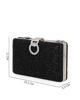 Immagine di Pochette clutch nera con strass e chiusura tre anelli con strass - DIVAS