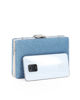 Immagine di Pochette clutch azzurra con strass argento e chiusura tre anelli con strass - DIVAS