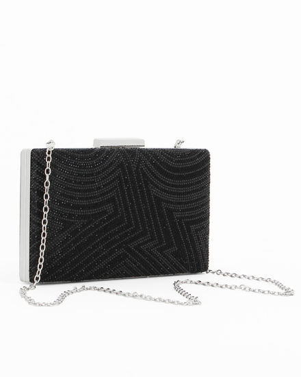 Immagine di Clutch nera con strass e chiusura in metallo - DIVAS