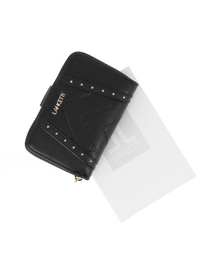 Immagine di LANCETTI - Portafoglio nero da donna borchiato con cuciture decorative