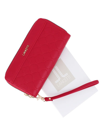 Immagine di LANCETTI - Portafoglio rosso da donna con cuciture decorative e laccetto al polso