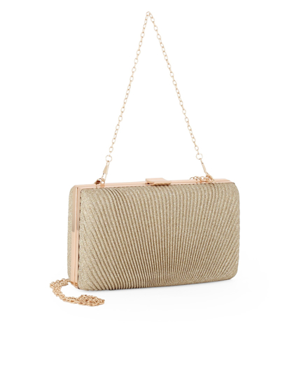 Immagine di DIVAS - Clutch oro glitterata con righe verticali e chiusura metallica