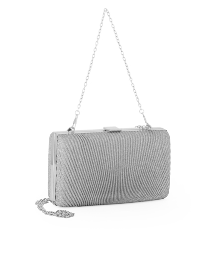 Immagine di DIVAS - Clutch argento glitterata con righe verticali e chiusura metallica