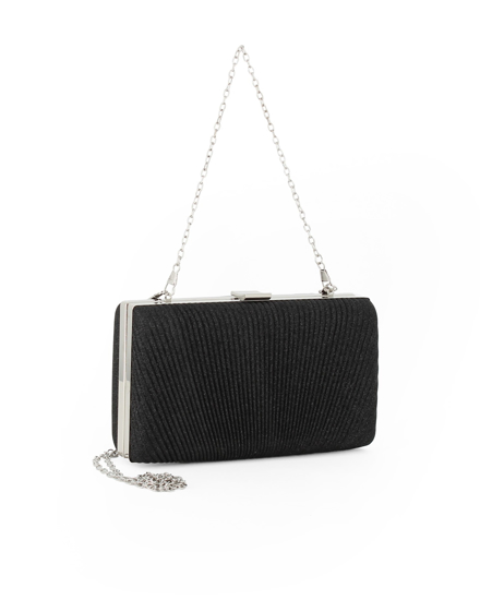 Immagine di DIVAS - Clutch nera glitterata con righe verticali e chiusura metallica