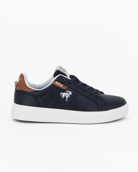 Immagine di RIFLE - Sneaker blu con patch marrone