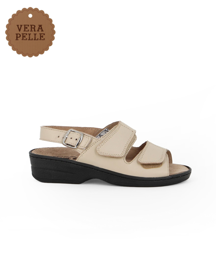 Immagine di NATUR SOFT - Sandalo comodo IN VERA PELLE  color vaniglia con chiusura a strappo