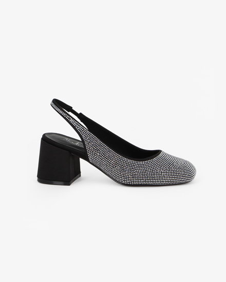 Immagine di MISS GLOBO - Slingback nera con strass, punta tonda e sottopiede in memory foam TACCO 6,5