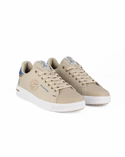 Immagine di RIFLE - Sneaker beige in tela con patch azzurra