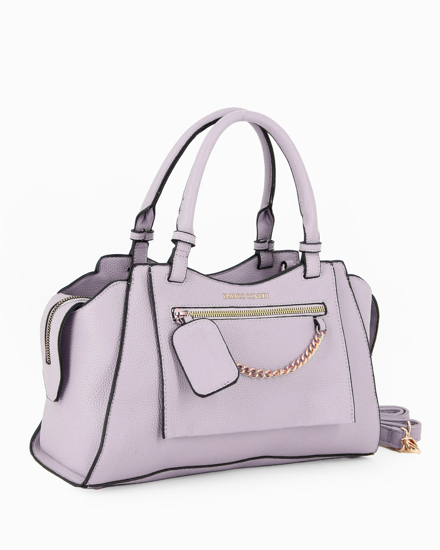 Immagine di ENRICO COVERI - Borsa due manici color avio con tasca esterna dettaglio catena, tracolla removibile