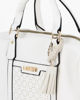 Immagine di LANCETTI - Borsa bauletto due manici bianco con pennacchio a frange, tracolla removibile