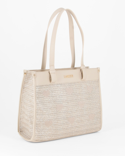 Immagine di LANCETTI - Borsa shopping naturale effetto paglia con dettaglio cuori