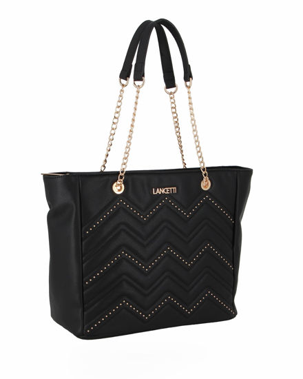 Globo E Commerce Calzature Abbigliamento Sport Intimo Accessori LANCETTI Borsa shopping due manici nera trapuntata con dettaglio borchie