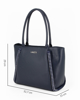 Immagine di LANCETTI - Borsa shopping due manici blu con dettagli strass, tracolla removibile