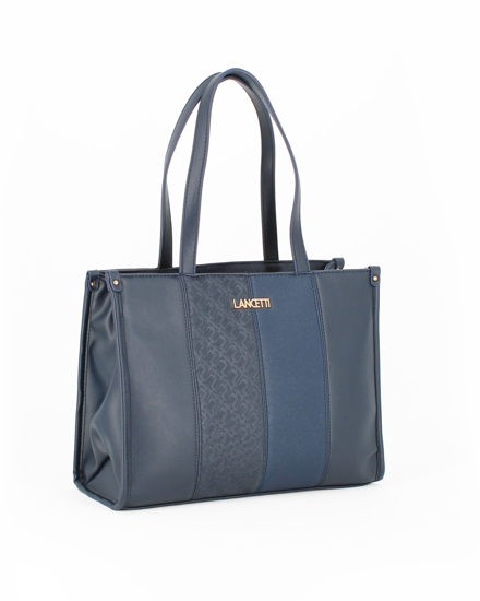 Immagine di LANCETTI - Borsa due manici blu con decorazione frontale