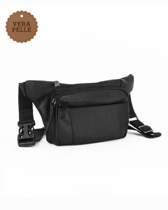 ElTORO Marsupio In Pelle Liscia Nero – 24x15cm – Con Fibbia Grande E Stile Vintage