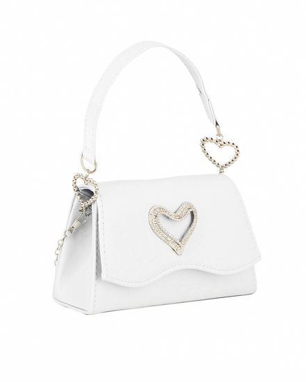 Immagine di MISS GLOBO - Pochette bianca con patta dettaglio cuore di strass