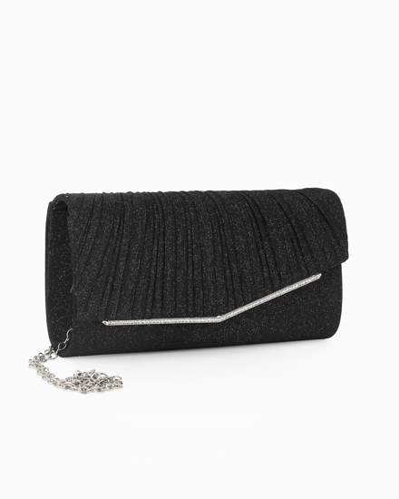 Immagine di DIVAS - Pochette nera glitterata con patta dettaglio strass